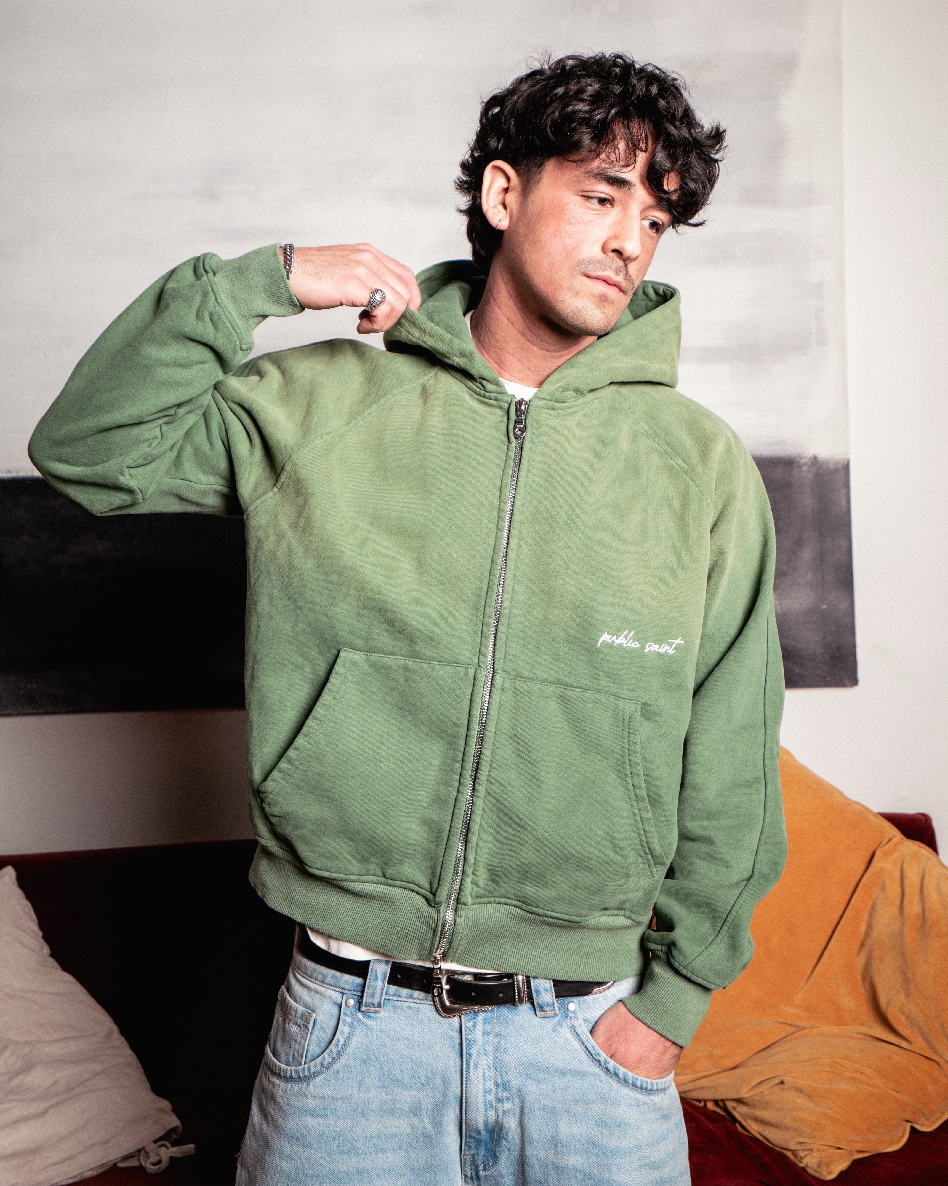 Sun Faded Zip-Up - Green