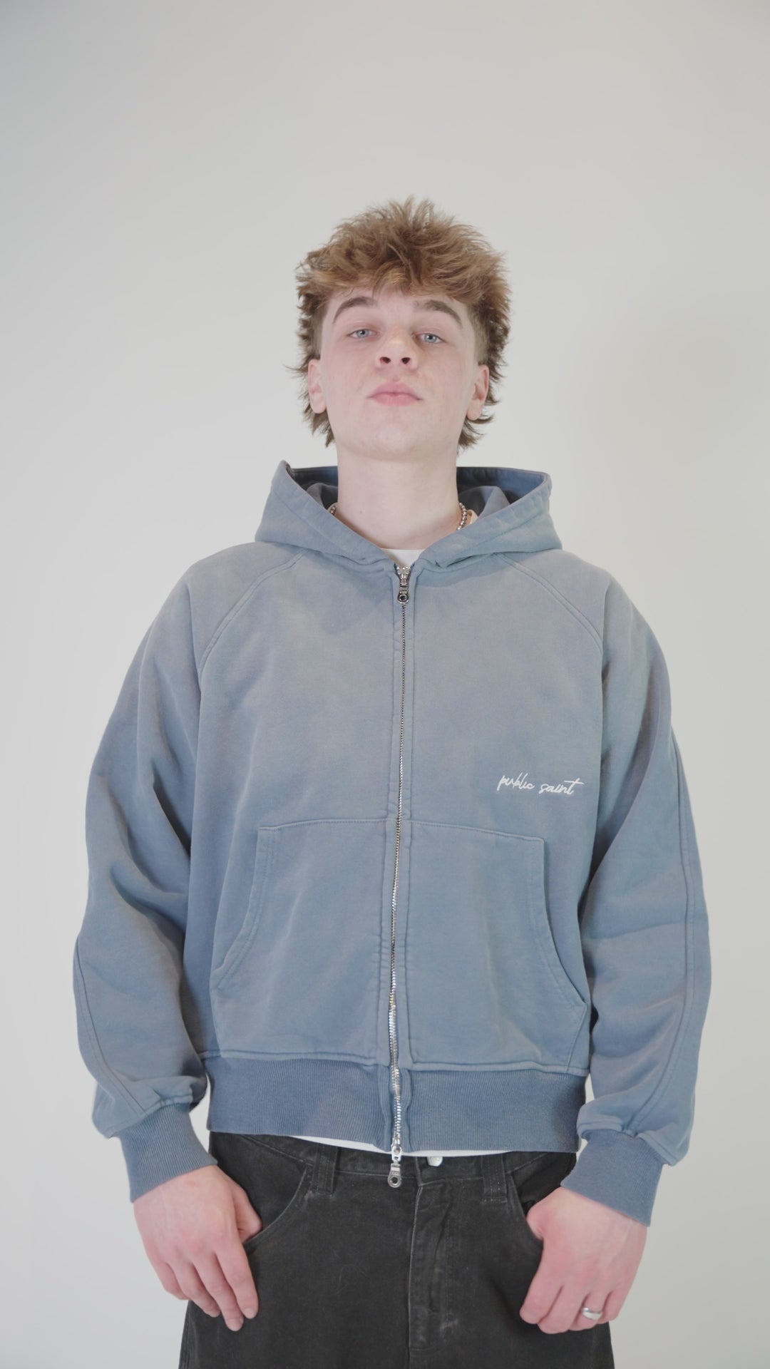 Load video: SUN FADED ZIP-UP HOODIE - BLUE